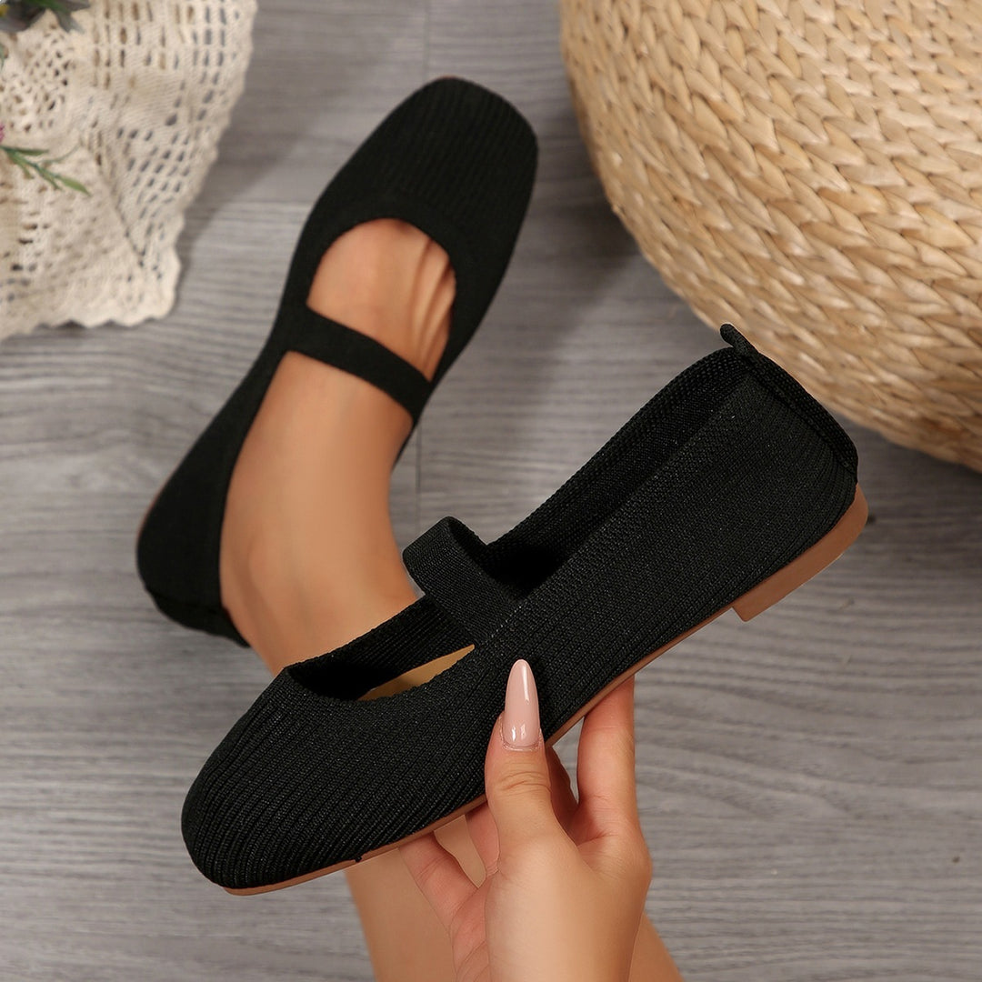 Damen Strick-Ballerina mit elastischem Riemen und flexibler Sohle Echoarchiv