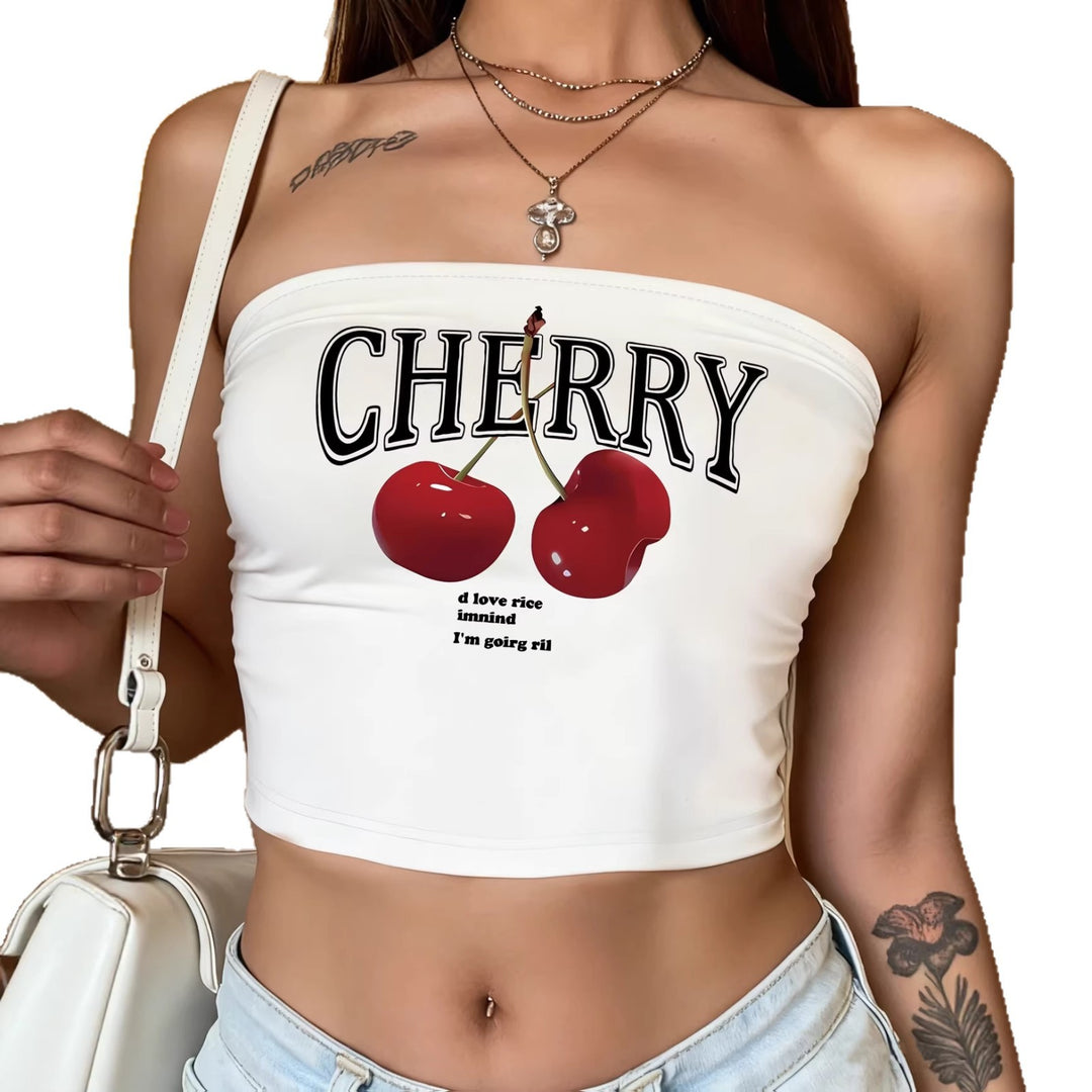 Damen Bandeau Top mit auffälligem Kirschmotiv Echo Archiv