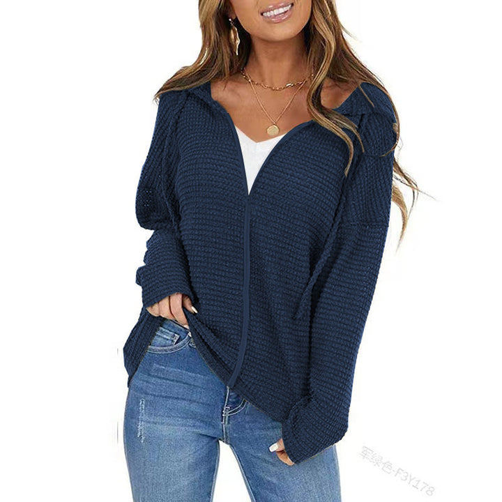 Damen Oversize Waffelstrick-Kapuzenpullover mit Reißverschluss Echoarchiv