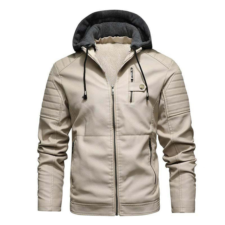 Herren Bikerjacke aus Kunstleder mit Teddyfutter und Kapuzeneinsatz Echoarchiv