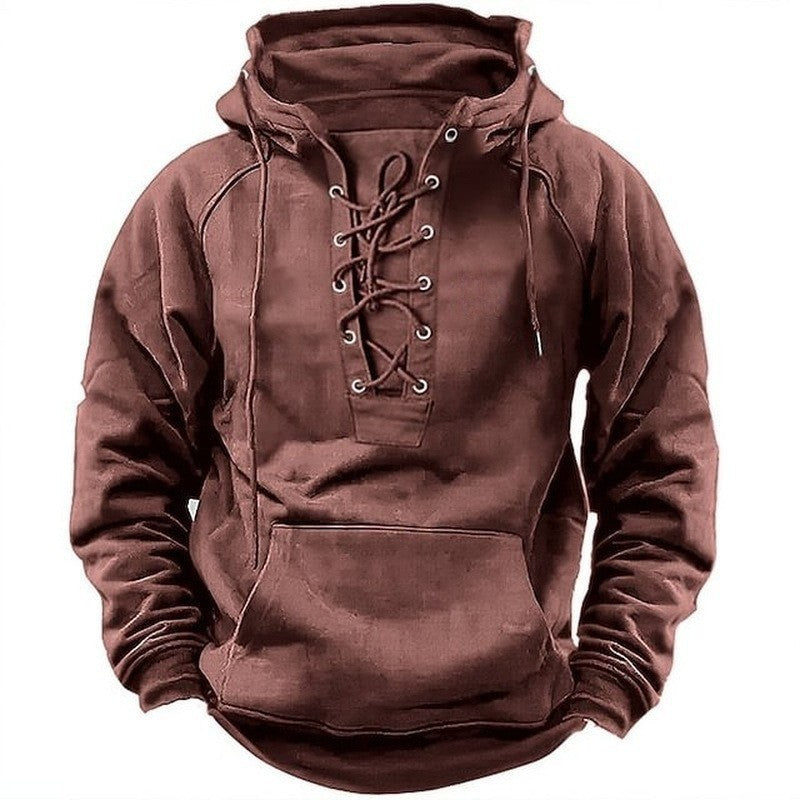 Herren Hoodie mit Frontschnürung und Kängurutasche – Cavarno