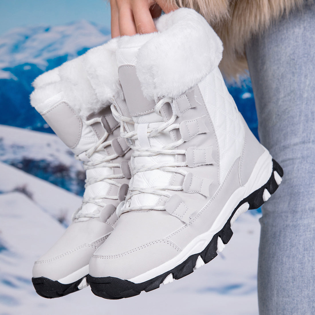 Damen Thermo-Schneestiefel mit gesteppter Isolierung, Teddyfutter und griffiger Profilsohle Echo Archiv
