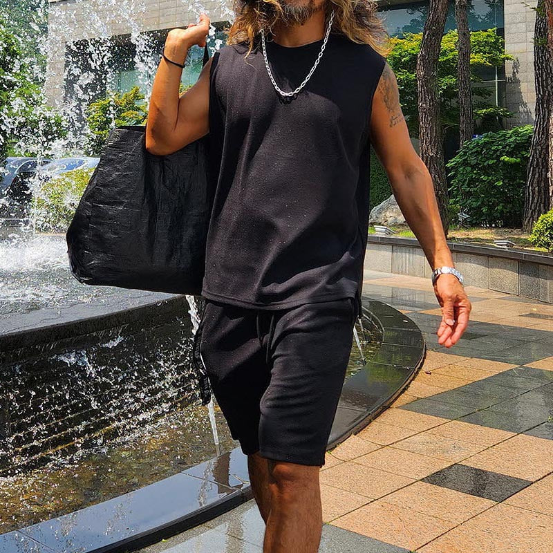 Herren lässiges Kurzarm Sweatshirt und Shorts Set Echoarchiv