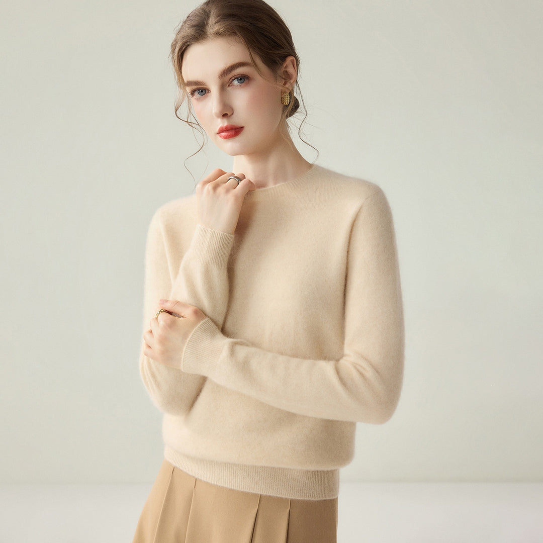Damen Leichter Rundhalspullover aus Kaschmir‑Look mit extrafeinem Flor und geripptem Saum Echoarchiv