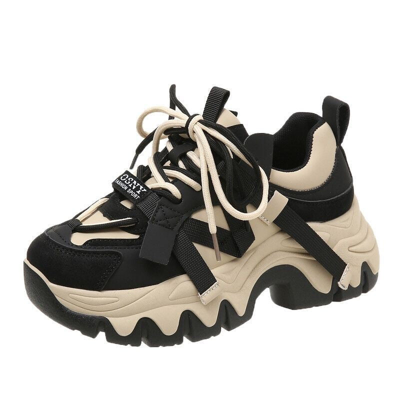 Damen Wellen-Plateau-Sneaker mit Multi-Layer-Obermaterial und Zierbändern – Névara