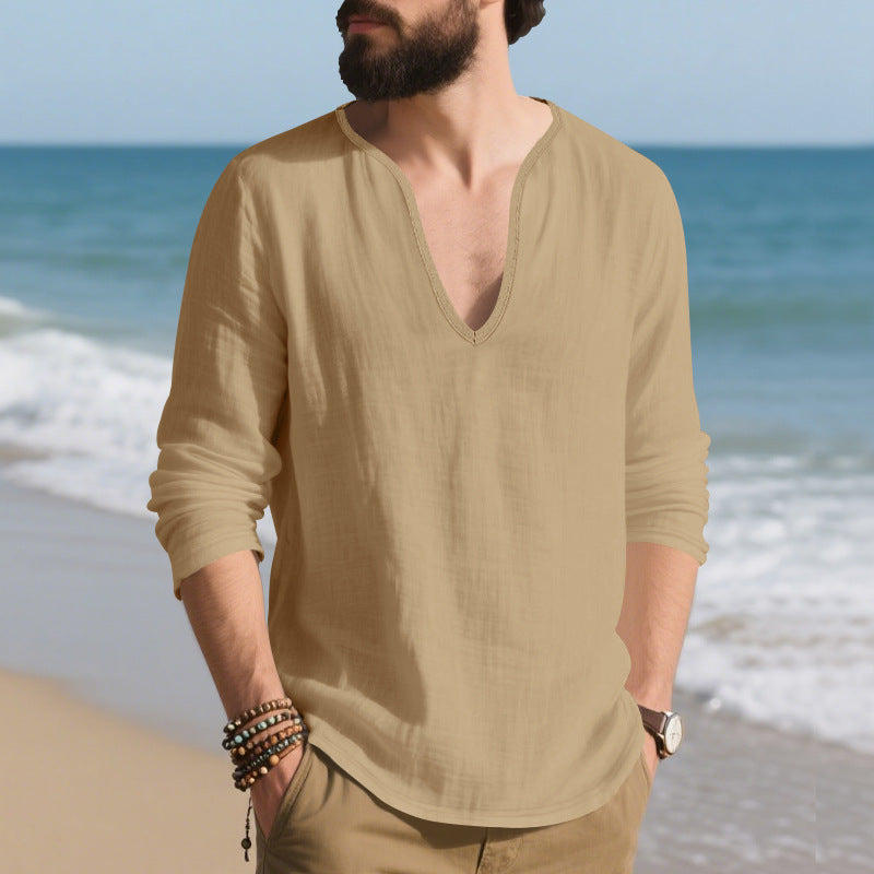 Herren lässiges Langarmshirt mit V-Ausschnitt aus hochwertigem Baumwollmix Echoarchiv