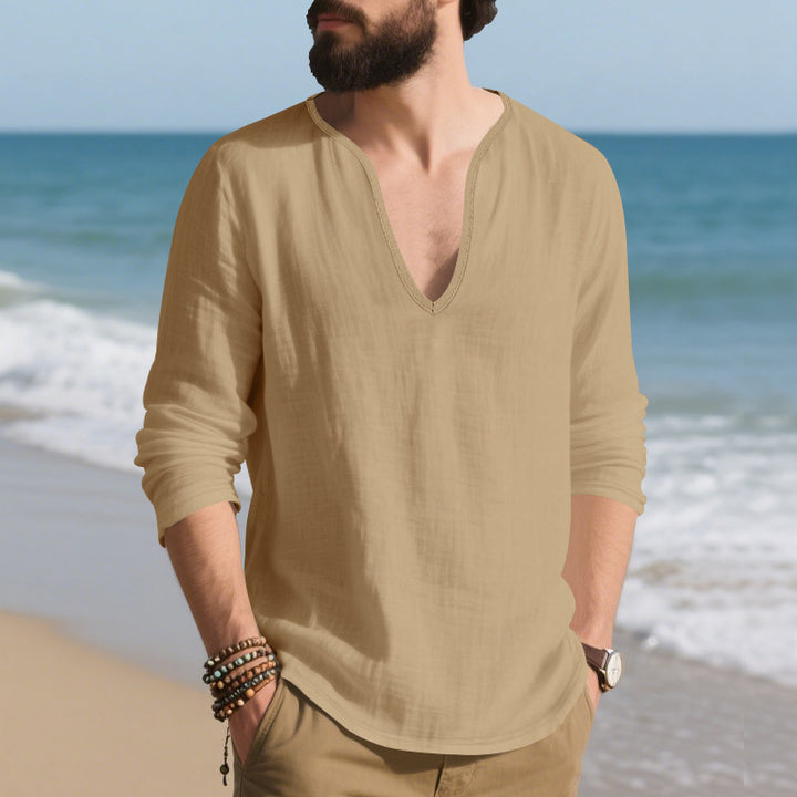 Herren lässiges Langarmshirt mit V-Ausschnitt aus hochwertigem Baumwollmix Echoarchiv