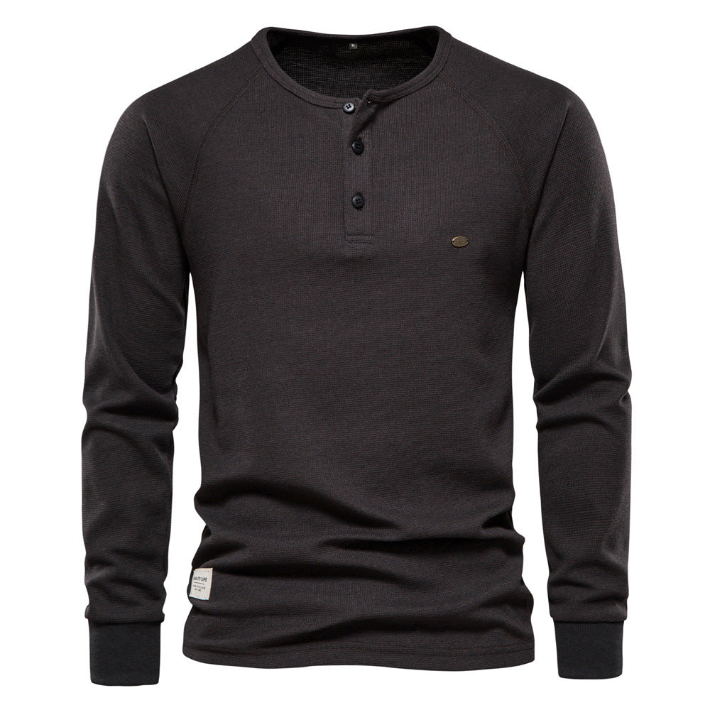 Herren Langarm-Henley-Shirt mit strukturierter Oberfläche und modischer Knopfleiste Echoarchiv