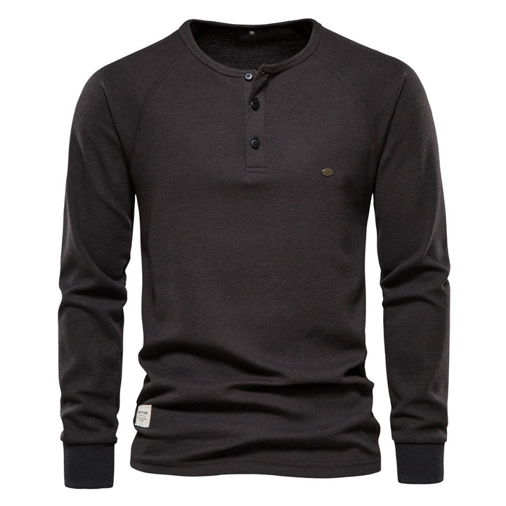 Herren Langarm-Henley-Shirt mit strukturierter Oberfläche und modischer Knopfleiste Echoarchiv