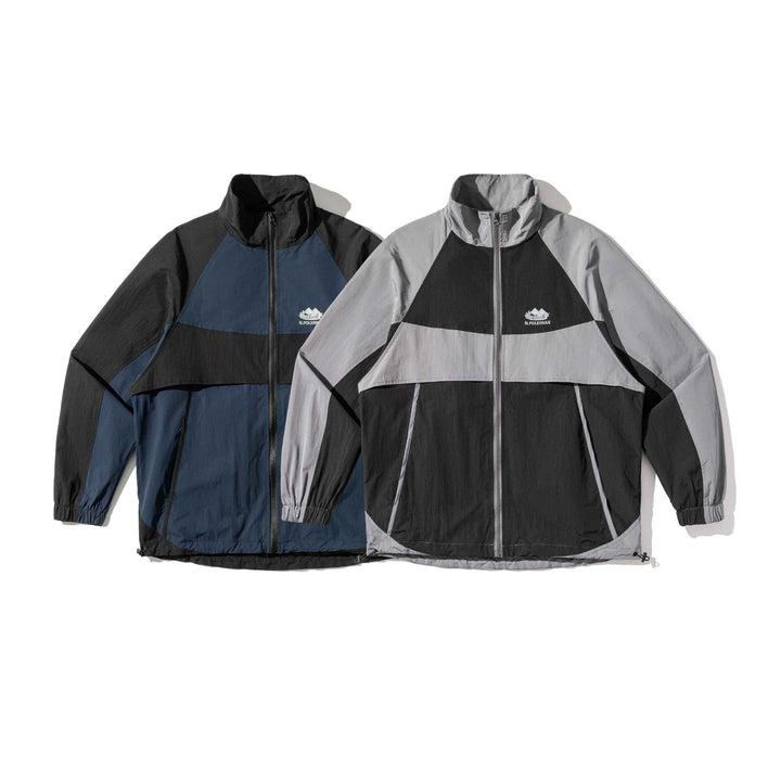 Unisex Leichte Colorblock-Windjacke im Boxy-Cut mit hohem Stehkragen und Kordelzugsaum Echoarchiv