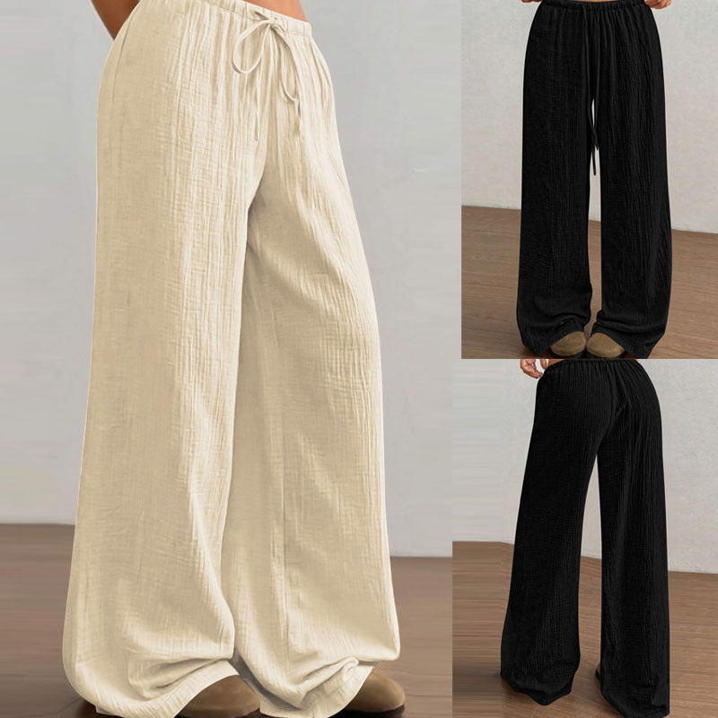 Damen Fließende Baumwoll‑Gauze Palazzohose mit elastischem Bund und Kordelzug – Avélisse