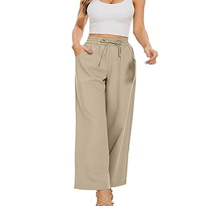 Damen Weite Leinenhose mit hohem elastischem Bund, Kordelzug und Eingrifftaschen Echo Archiv