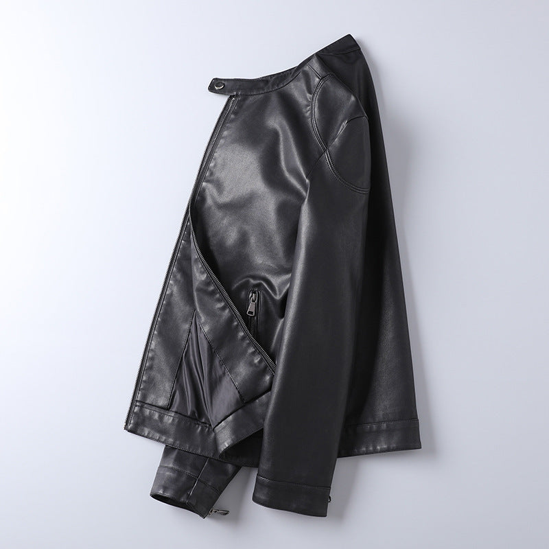 Herren Minimalistisches Kunstleder-Blouson mit Stehkragen und seitlichen Reißverschlusstaschen Echoarchiv
