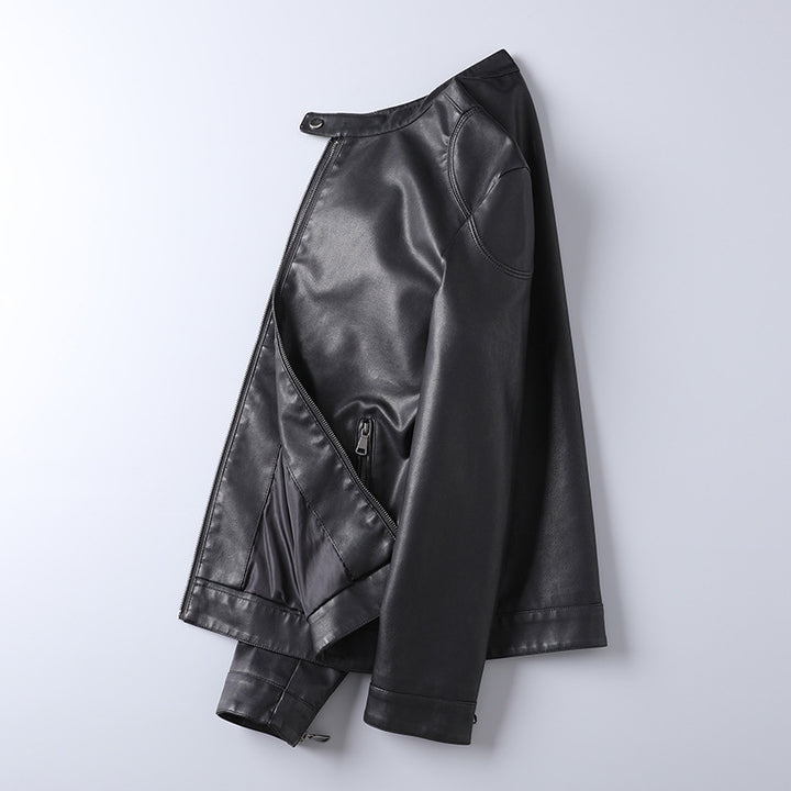 Herren Minimalistisches Kunstleder-Blouson mit Stehkragen und seitlichen Reißverschlusstaschen Echoarchiv