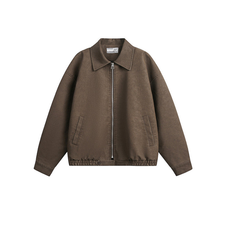 Unisex Boxy-Blousonjacke mit durchgehendem Metallreißverschluss und Hemdkragen Echoarchiv
