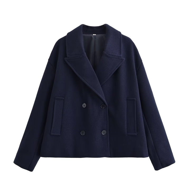 Damen Kurz geschnittener Wollmix-Peacoat mit weitem Revers und Eingrifftaschen Echo Archiv