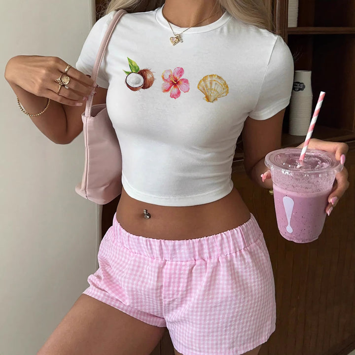 Damen Crop-Top mit sommerlichem Motiv Echo Archiv