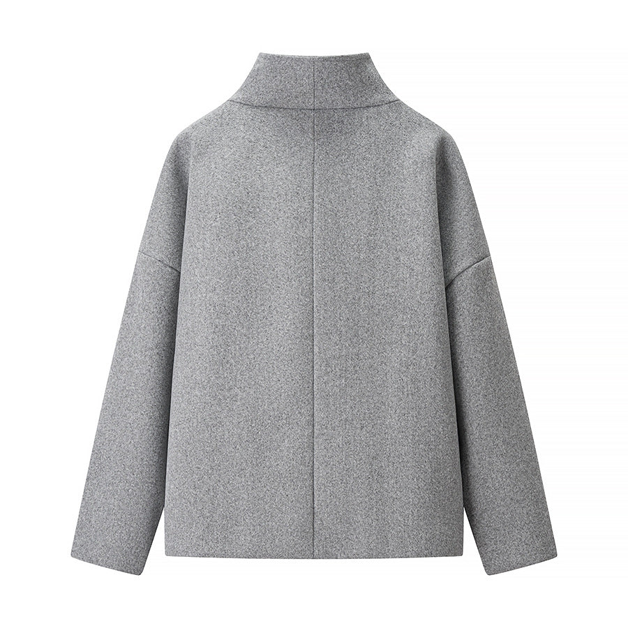 Damen Kurze doppeltgeknöpfte Oversize-Boxy-Jacke mit Stehkragen und Eingrifftaschen Echo Archiv