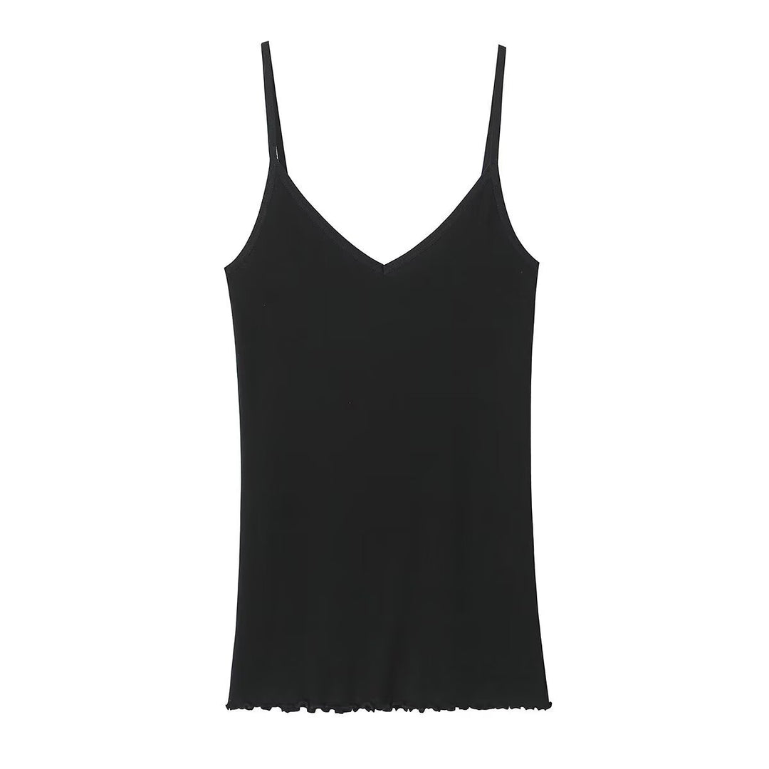 Damen Spaghettiträgeroberteil mit elegantem V-Ausschnitt und softer Textur Echo Archiv