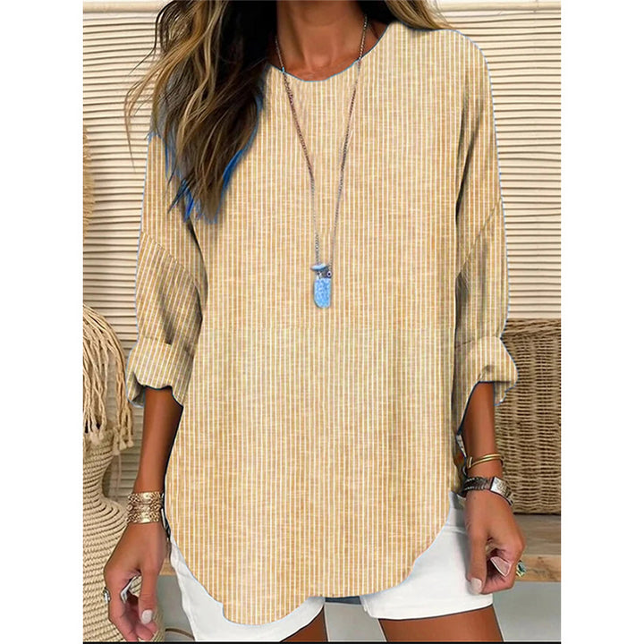 Damen Casual Leinenlook Lange Bluse mit feinen Streifen Echoarchiv