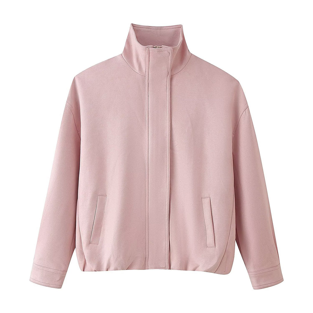 Damen Minimalistische Stehkragen-Übergangsjacke mit verdecktem Reißverschluss und Eingrifftaschen Echo Archiv