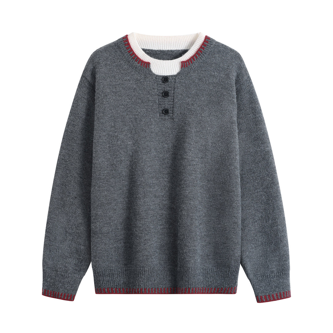 Unisex Feinstrick-Henley-Pullover mit kontrastreichem Rippkragen & Dreiknopfleiste Echoarchiv