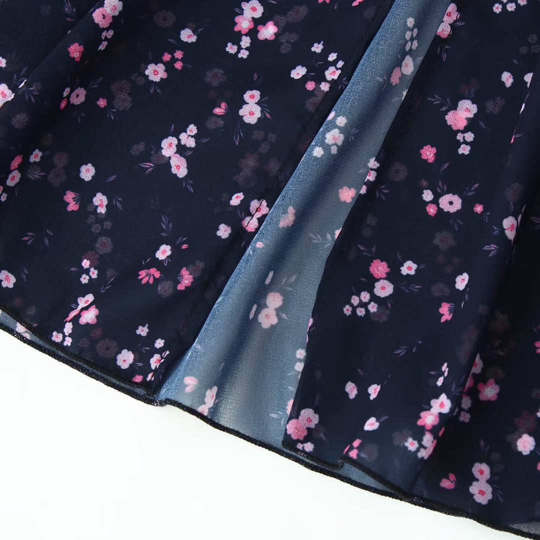 Damen Maxikleid mit Volants, V-Ausschnitt und floralem Chiffon-Look Echoarchiv