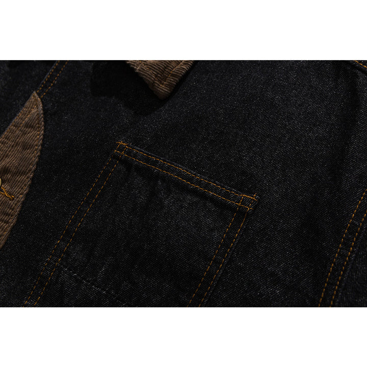 Herren Boxy Denim-Workerjacke mit Cordkragen, Pattentaschen und Ellbogenpatches Echo Archiv