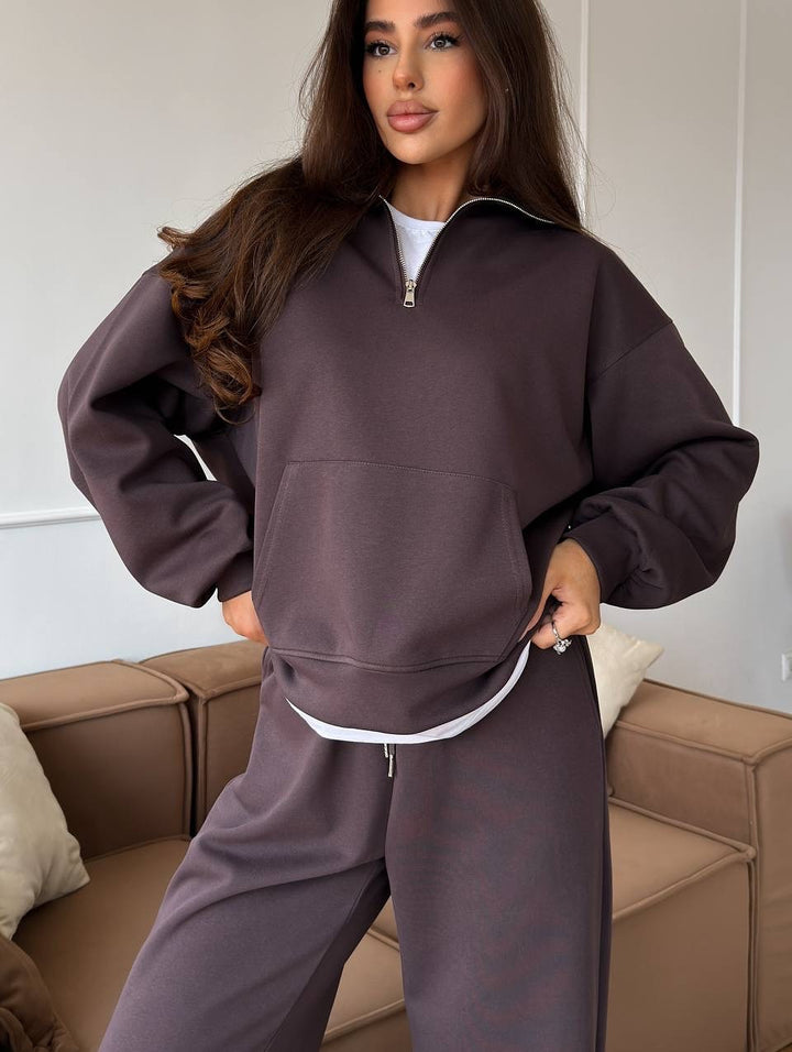 Damen nan weites Halfzip-Lounge-Set mit Kapuzenpullover, Kängurutasche und fließender Wide-Leg-Hose Echo Archiv