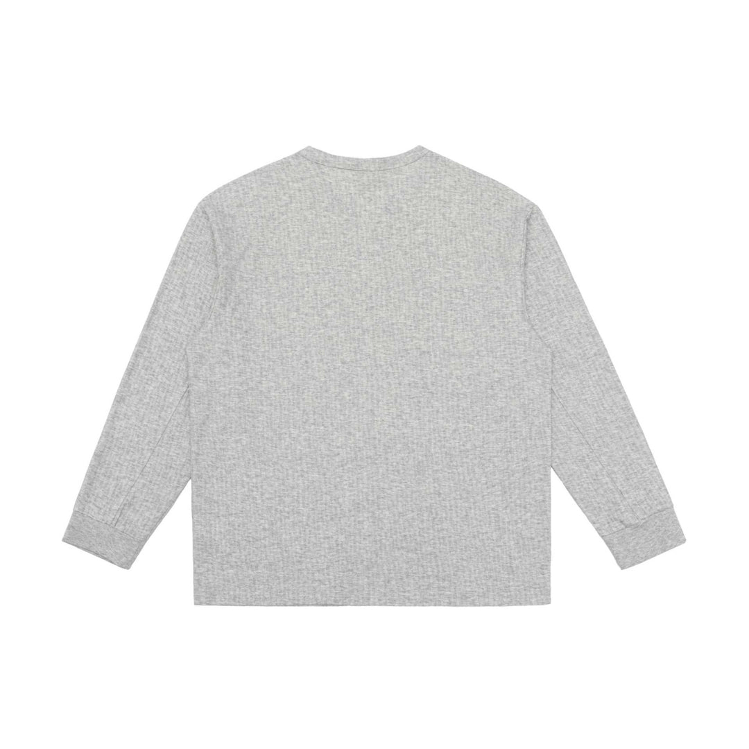 Unisex Leichtes Struktur-Langarmshirt mit Schlitzkragen und gerippten Bündchen Echoarchiv