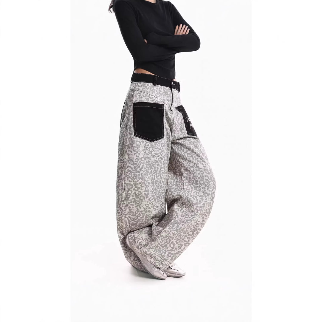 Damen Weitgeschnittene Hose mit Tierfell-Muster Echoarchiv