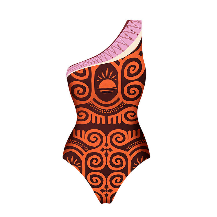 Damen Eleganter asymmetrischer Badeanzug mit stylischem Muster Echo Archiv