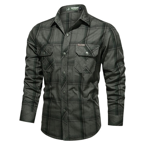 Herren kariertes Utility-Hemd mit Brustpattentaschen und verstärktem Canvas-Finish Echoarchiv