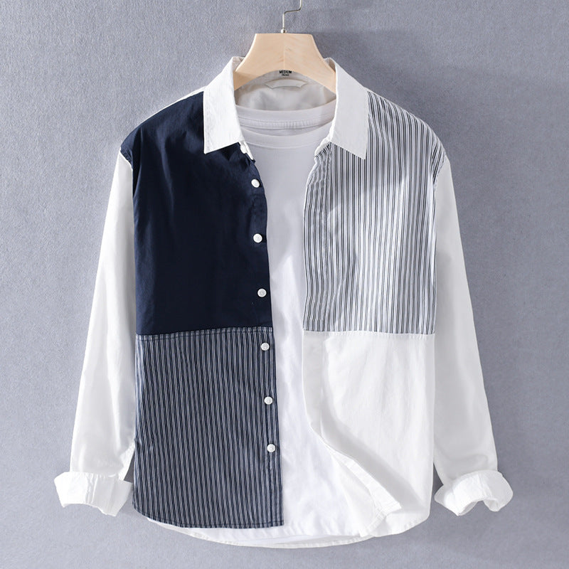 Herren Kontrastiertes Patchwork-Hemd mit Block- und Nadelstreifen Echoarchiv
