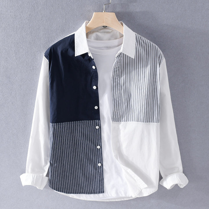 Herren Kontrastiertes Patchwork-Hemd mit Block- und Nadelstreifen Echoarchiv