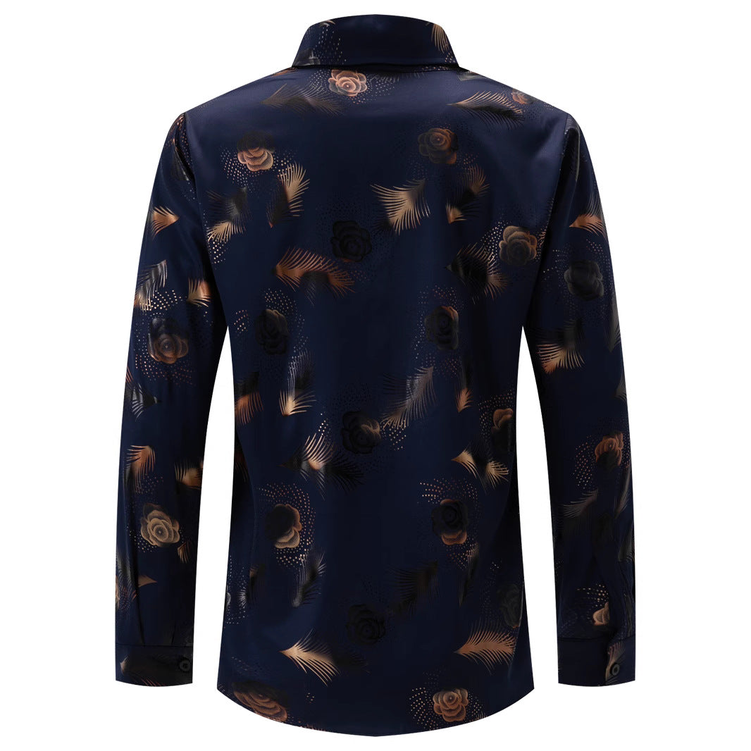 Herren romantisches Langarmhemd mit floralem Design und modernem Schnitt Echoarchiv