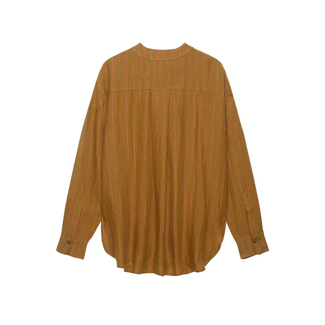 Damen Oversize Streifenbluse mit tiefem V‑Ausschnitt und gerundetem Saum Echo Archiv