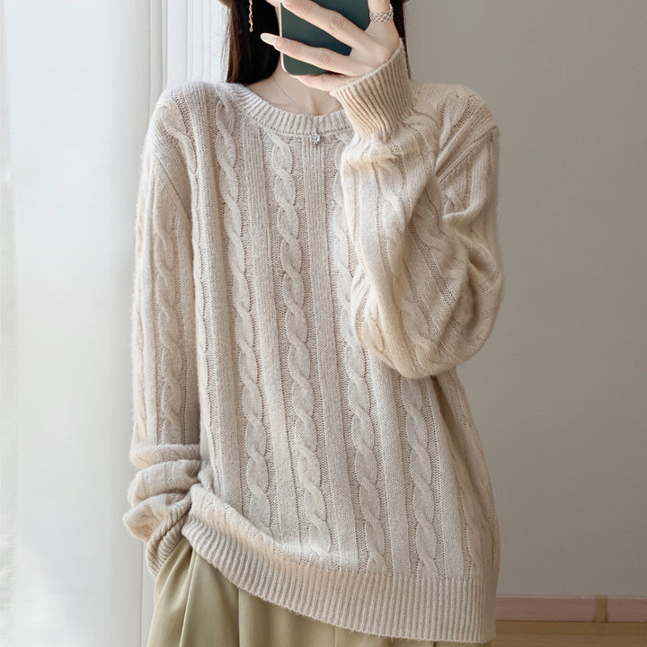 Damen Übergrößen Zopfmuster-Pullover im Mohair-Look mit geripptem Saum Echoarchiv