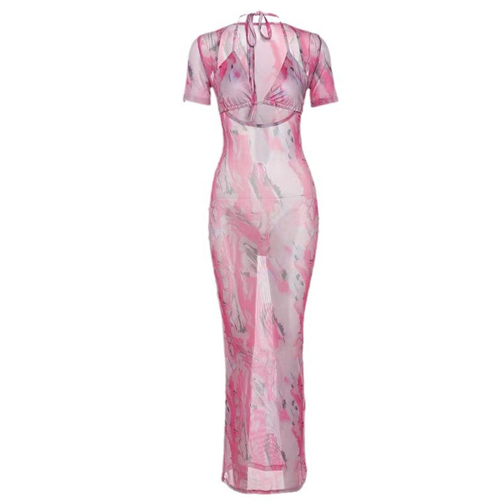 Damen Schickes Wickelkleid mit tiefem Ausschnitt und buntem Marmor-Muster Echo Archiv