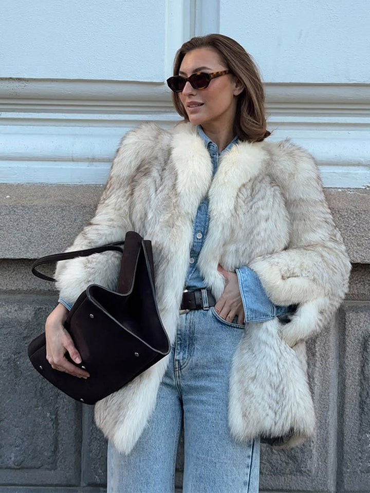 Damen Boxy-Kunstpelzjacke mit strukturierter Shag‑Optik und voluminösem Schalkragen Echoarchiv