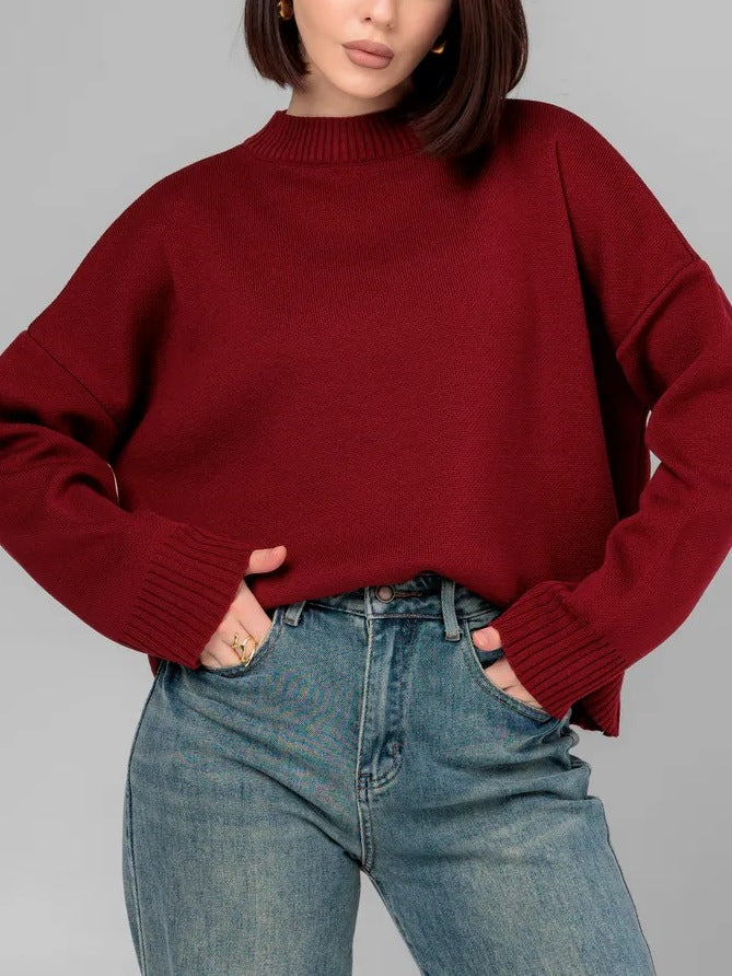 Damen Bequemer Strickpullover mit Rundhalsausschnitt – Mavelle