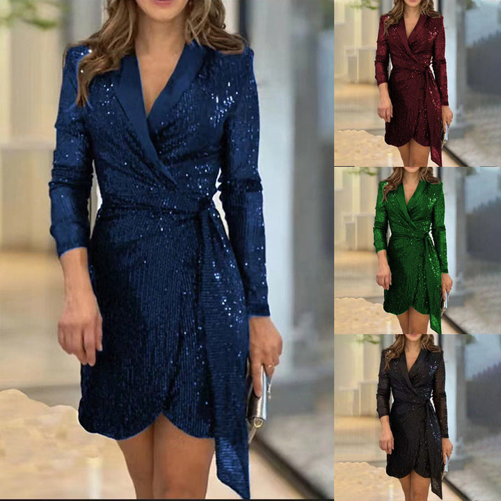 Damen Glamouröses Pailletten Minikleid mit Wickeldesign – Élara