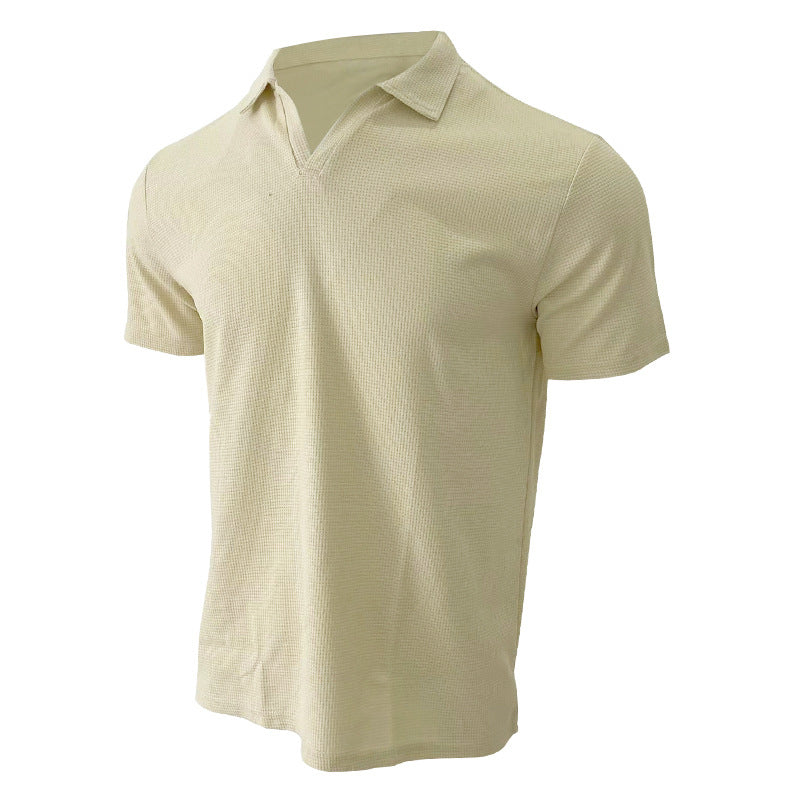 Herren nan leichtes Kurzarm-Polo aus Waffeljersey mit offenem V-Ausschnitt und Hemdkragen Echo Archiv