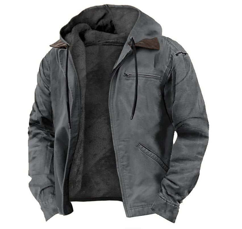 Herren Gefütterte Kapuzenjacke mit Teddyfutter, winddichtem Canvas und Reißverschlusstaschen Echo Archiv