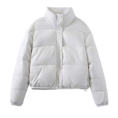 Damen Kurz geschnittene Steppjacke mit hohem Stehkragen, Druckknopfverschluss und elastischem Saum Echo Archiv