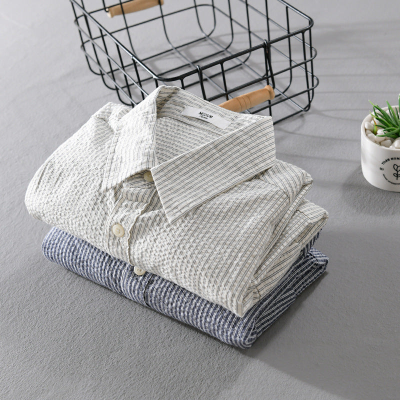 Herren Leichtes Overshirt im Nadelstreifen-Look aus Leinen‑Baumwollmix mit aufgesetzten Brusttaschen Echoarchiv