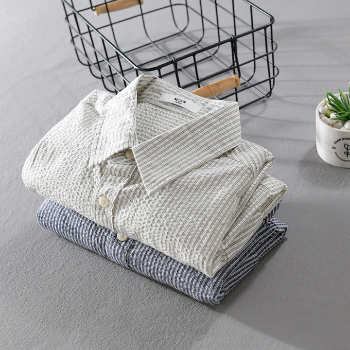 Herren Leichtes Overshirt im Nadelstreifen-Look aus Leinen‑Baumwollmix mit aufgesetzten Brusttaschen Echoarchiv
