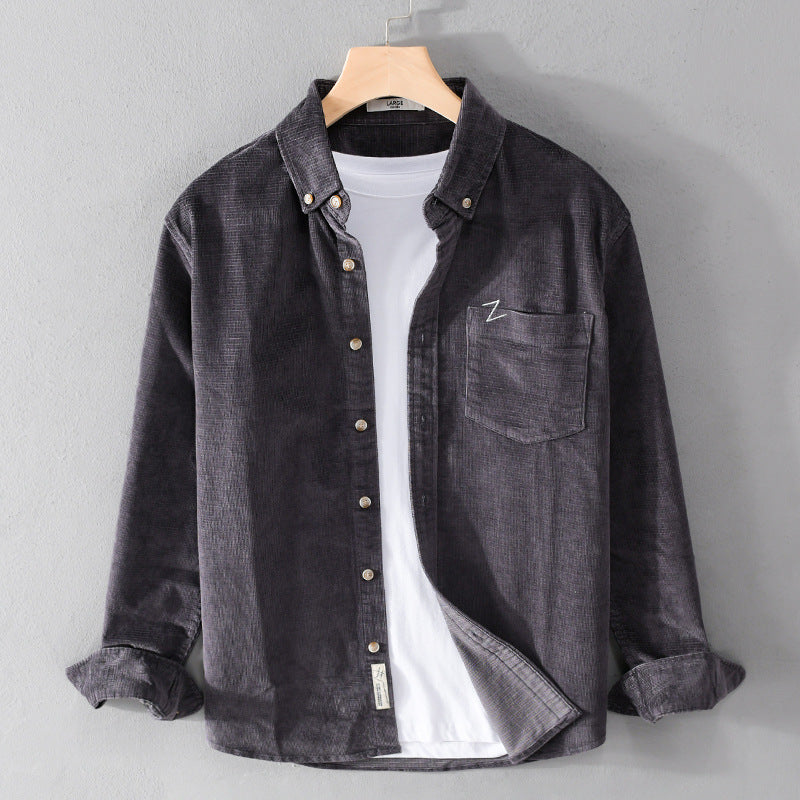 Herren Feines Cord-Overshirt mit Button-Down-Kragen und Brusttasche Echoarchiv