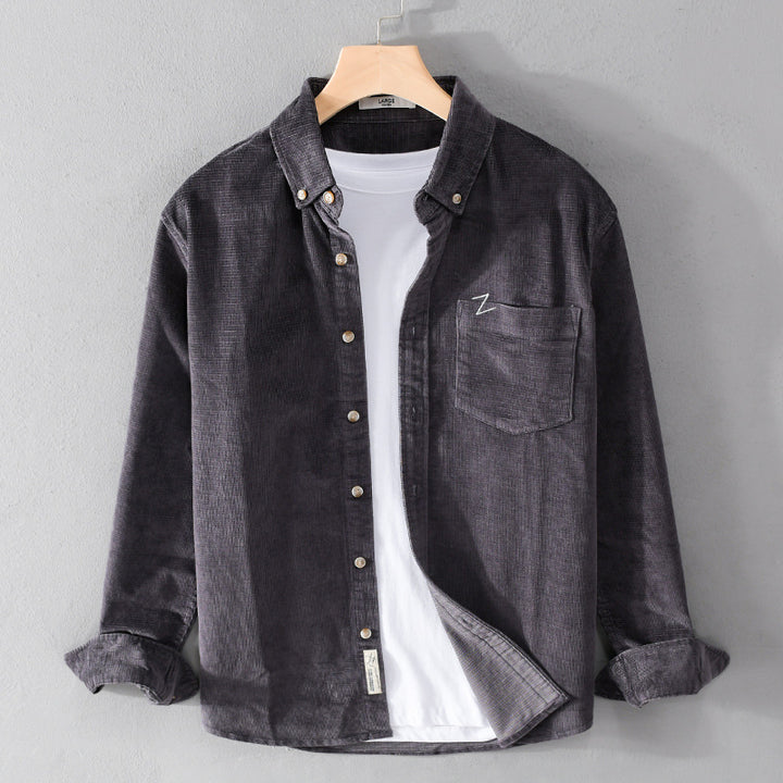 Herren Feines Cord-Overshirt mit Button-Down-Kragen und Brusttasche Echoarchiv