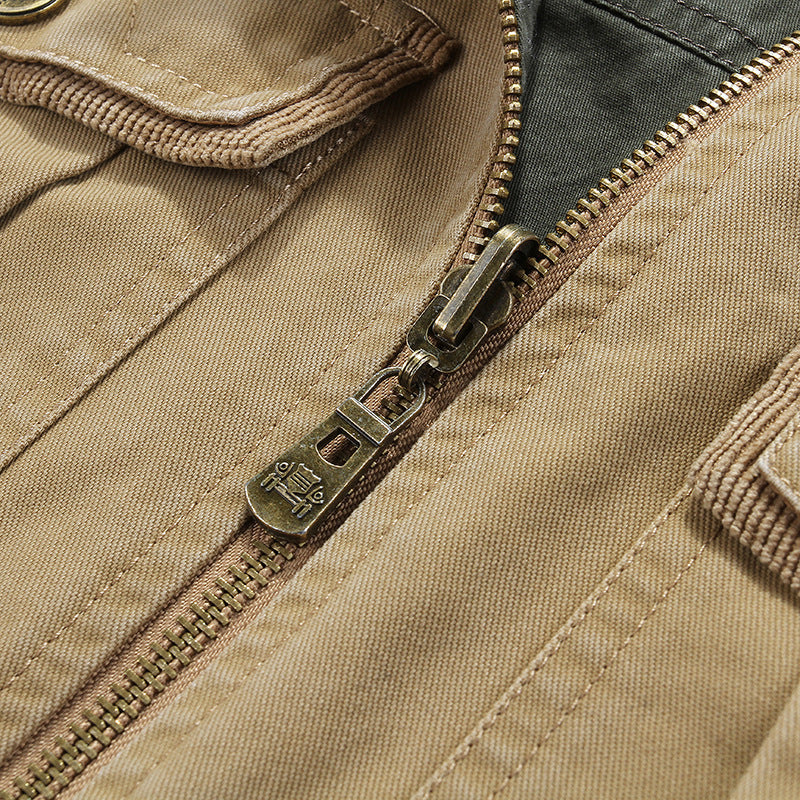 Herren Canvas-Utility-Weste mit Mehrfach-Taschen Stehkragen und Reißverschluss Echoarchiv